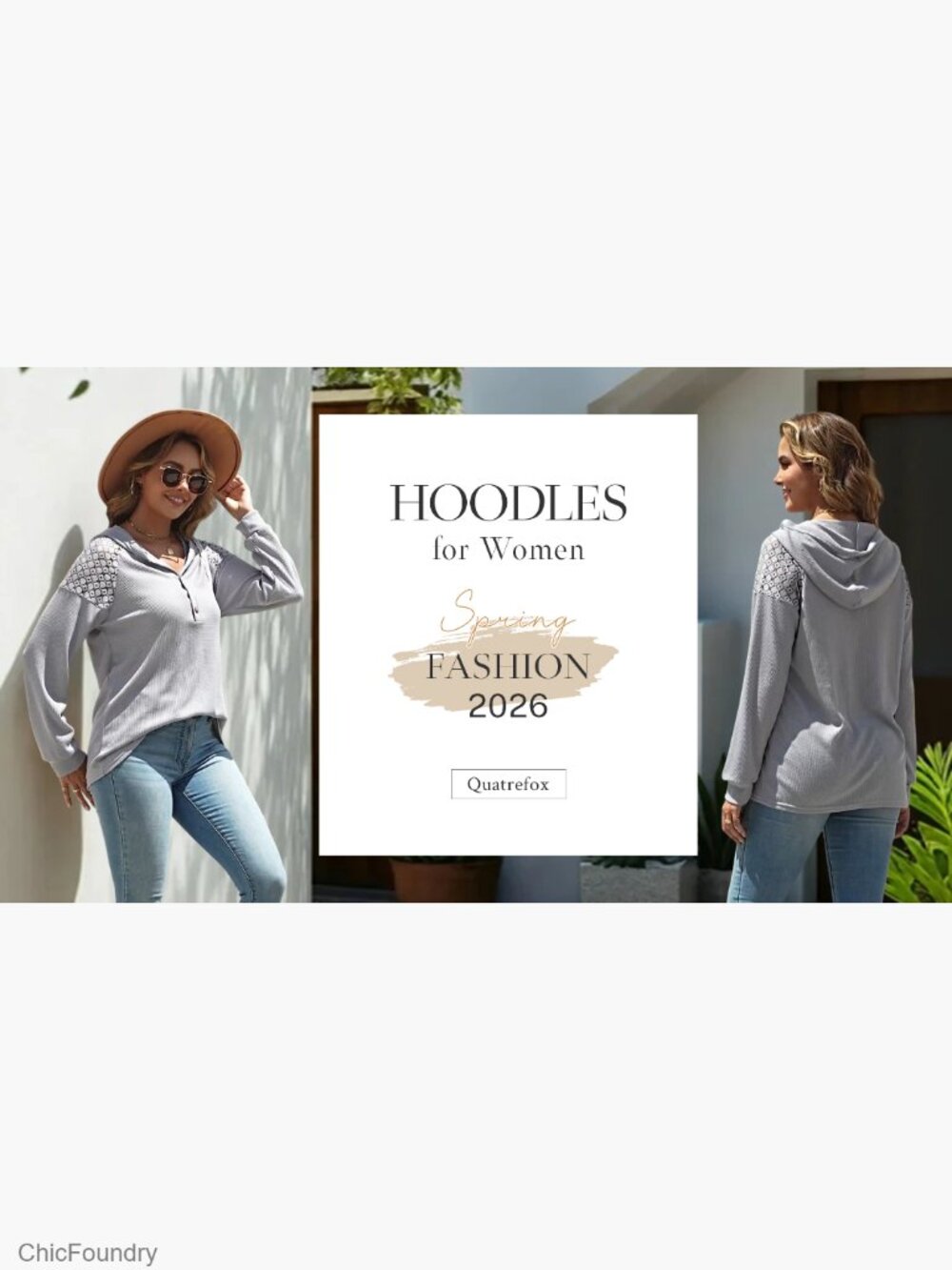Waffle Knit Hoodie Oversized Pullover Lace Sleeve Casual Sweatshirt - Picture 7 of 7